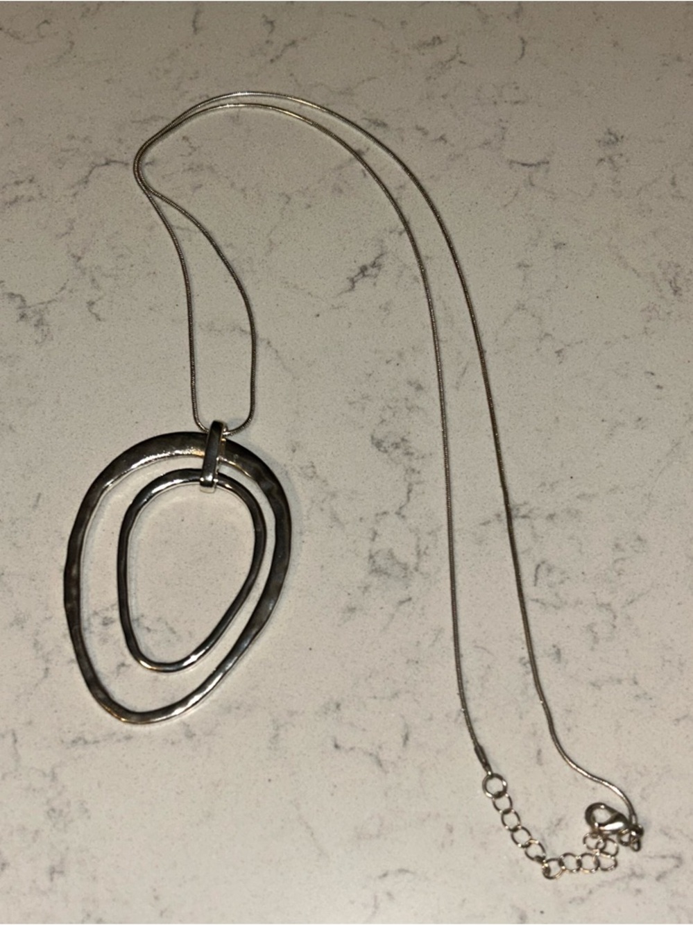 Lucky Brand Boho Y2K Circle Oval Statement Silver Long Pendant Necklace